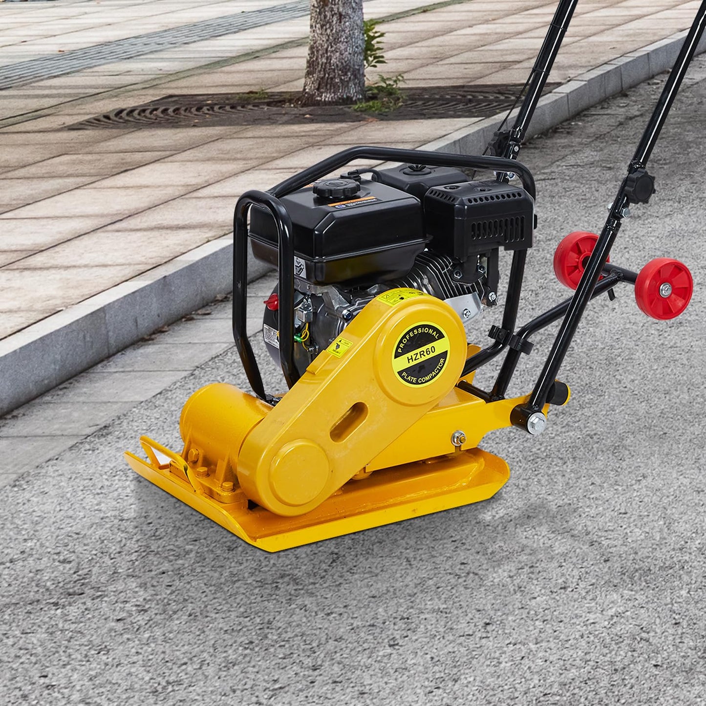 7HP Plate Compactor, 4200Lbs Force 5600VPM Powered Rammer w/ 212cc Engine, 22.1x15.9" Plate for Soil Gravel Asphalt Compaction, Professional Ground Compactors