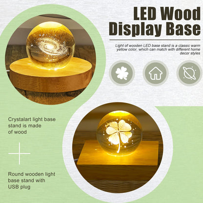 Honoson 4 Pcs LED Light Base - Wooden LED Base for Crystal Wood Light Display for Glass Art Lighted Stand for 3D Glass Resin Art(Square, Round)