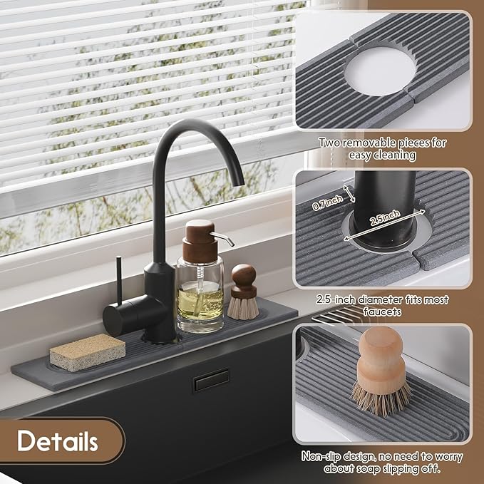 Faucet Mat for Kitchen Sink, Diatomite Quick Drying Tray, 20 Inch Kitchen Sink