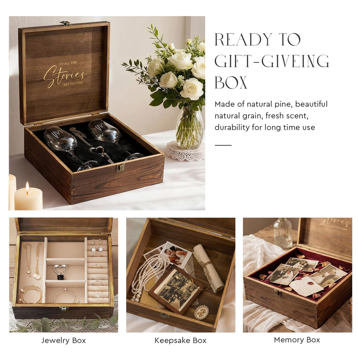 AW BRIDAL Mr and Mrs Wine Glasses Wedding Gifts for Couples 2026, Engagement Gift for Newly Engaged Couple, Bridal Shower and Bachelorette Gifts for Bride, Wine Opener Stopper and Wooden Keepsake Box