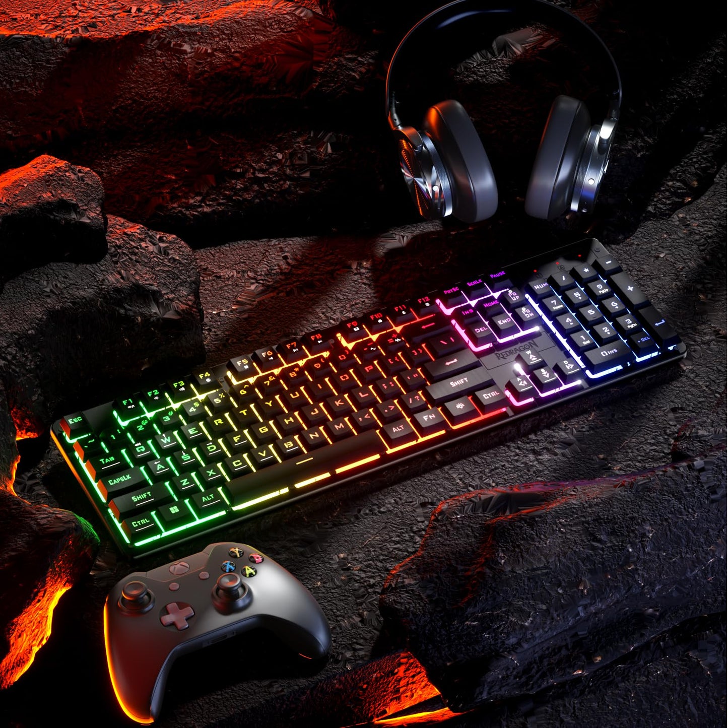 Redragon K521KS Wireless Gaming Keyboard, Tri-Mode BT/2.4G/USB-C RGB Mechanical Feeling Keyboard with Multimedia Keys, 4000mAh Battery, Anti-Ghosting, Compatible with PC - Upgrade