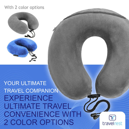 TRAVELREST Nest Neck Pillow Travel Essentials - Memory Foam Pillow and Patented Design, Support for Long Flights, Travel Accessories, Comfortable and Compact, Washable, Attaches to Luggage - Gray