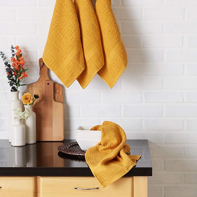 DII Basic Terry Collection Waffle Dishtowel Set, Solid Honey Gold, 4 Piece