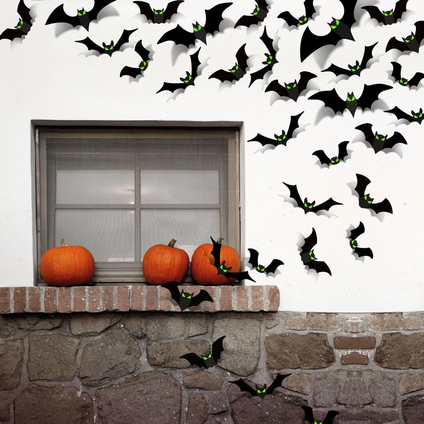 Halloween Decorations - 56 Pcs Spooky 3D Bats With Glow Eyes for Indoor Outdoor Party Decor - Plastic Scary Gothic Stickers for Bathroom Kitchen Home Room Wall