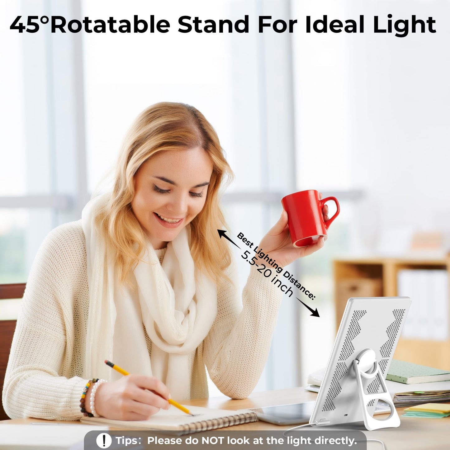 Light Lamp, Portable Full Spectrum LED Light Sunlight Personal Daylight with 3 Adjustable Color＆Stepless Brightness Levels, Timer＆Memory Function for Home Office Winter