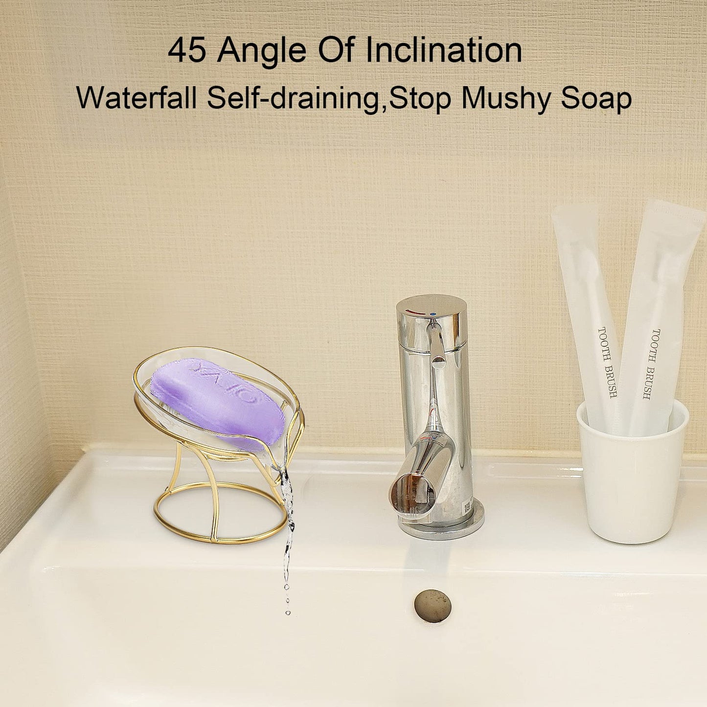 JOROBURO Self Draining Soap Holder, Creative Soap Box Decorative Bathroom Soap Tray with Gold Iron Frame, Elegant Leaf Shape Soap Dish Bar Soap Holder for Home Bathroom Shower Kitchen(#2)