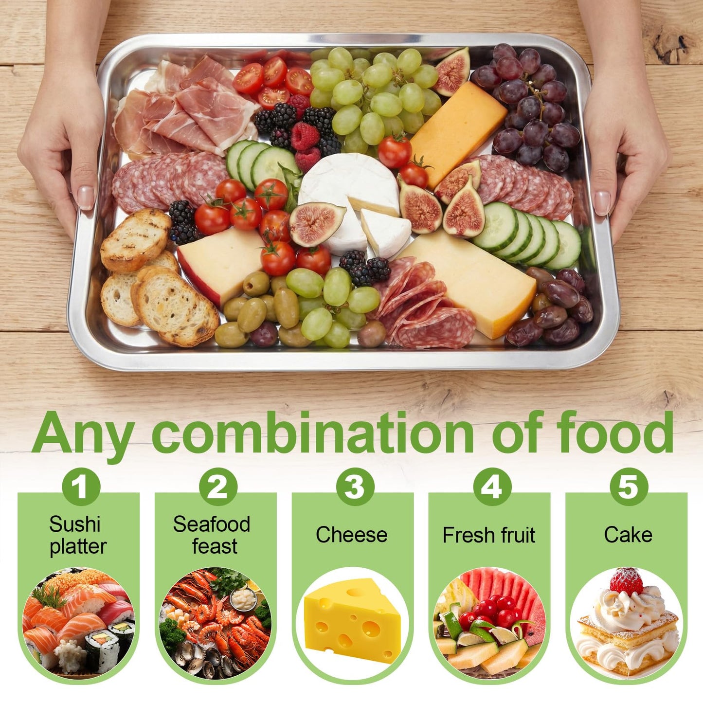 FoldTier 3 Set 14.2" Chilled Serving Trays for Parties with Compartments Stainless Steel Ice Chilled Party Platter Charcuterie Serving Board Cold Dish Dip for Fruits Veggies Shrimp Cocktail