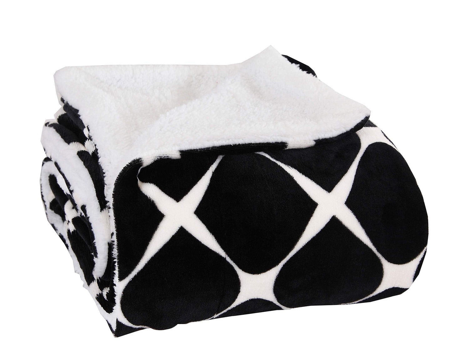 Elegant Comfort Luxury Micro-Sherpa 50" X 60" Ultra Plush Design Throw/Blanket, (50 x 60), Milano Trellis Black