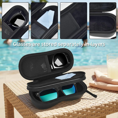 ANKHOH Double Sunglasses Case Eyeglasses Organizer, Eye Glass Storage Holder, Portable Travel Eyewear Glasses Protective Pouch Bag for Men Women(Box Only)