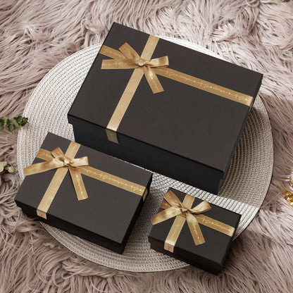 Airuisike Black Gift Boxes with Gold Ribbons & Bows - (3 Sizes) Sturdy Gift Boxes with Lids for Presents - Elegant Gift Wrapping Boxes for Gift Wrapping
