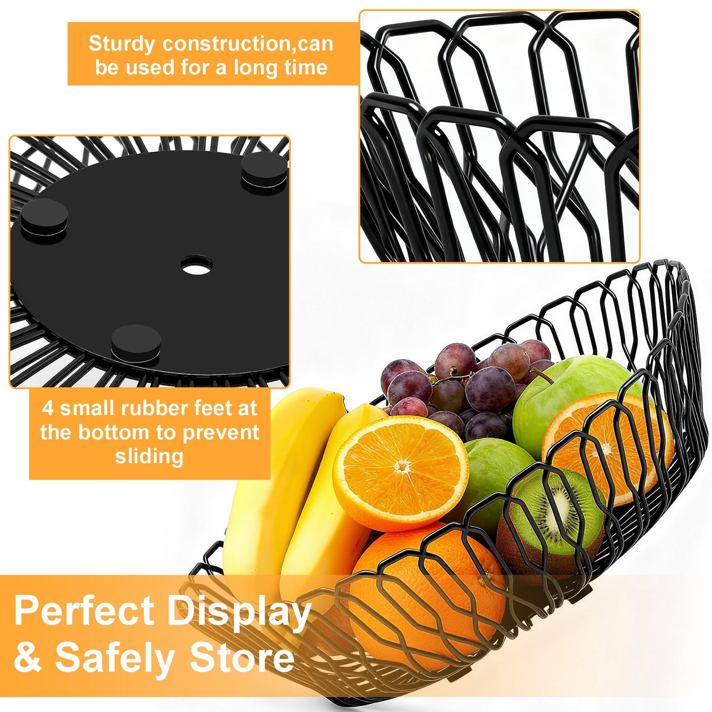 LULARINE Fruit Bowl,Metal Baskets For Home,Metal Wire Fruit Bowl for Kitchen Counter, Countertop, Home Decor, Modern Creative Stylish Black Wire FruitBowl