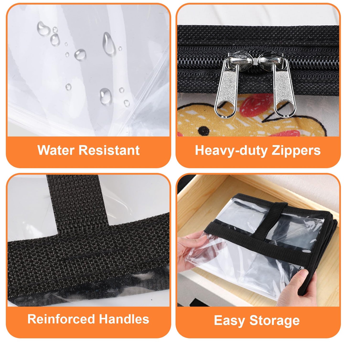 SpaceTrove Clear Clothes Storage Bags, 6 Pack Closet Organizers and Under Bed Storage Containers, Foldable Moving Bags with Zippers for Comforter, Blanket, Bedding, Duvet, PVC Packing Bags 60L