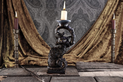 Nemesis Now Salem Black Cat Candlestick Holder, 20cm