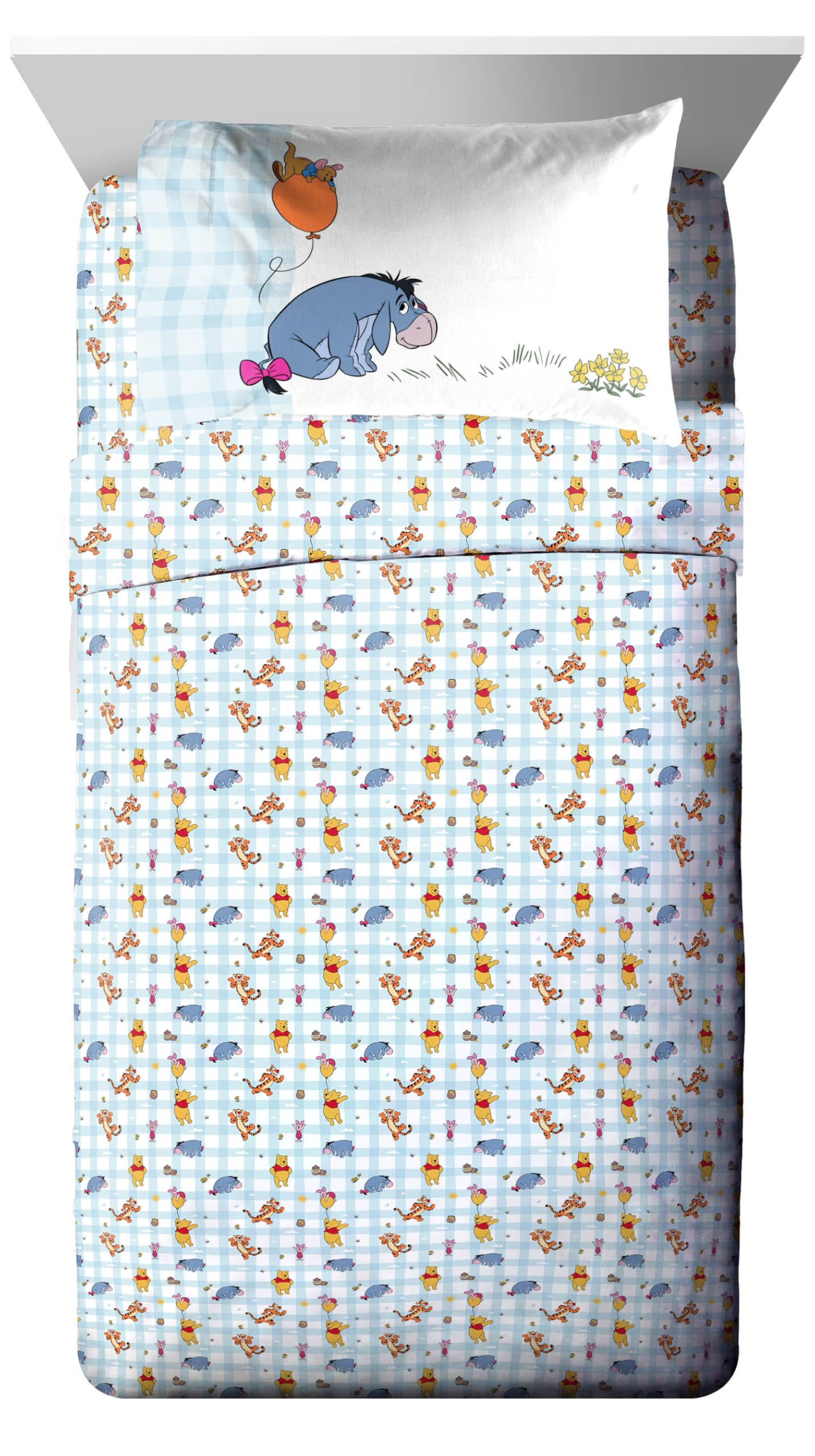 Jay Franco Kids Comforter Set Includes Sheets and Pillow Covers - Soft and Cozy Bed Set for Stylish Room Decor, Official Licensed Bedding, White - Winnie The Pooh, 5 Piece Twin