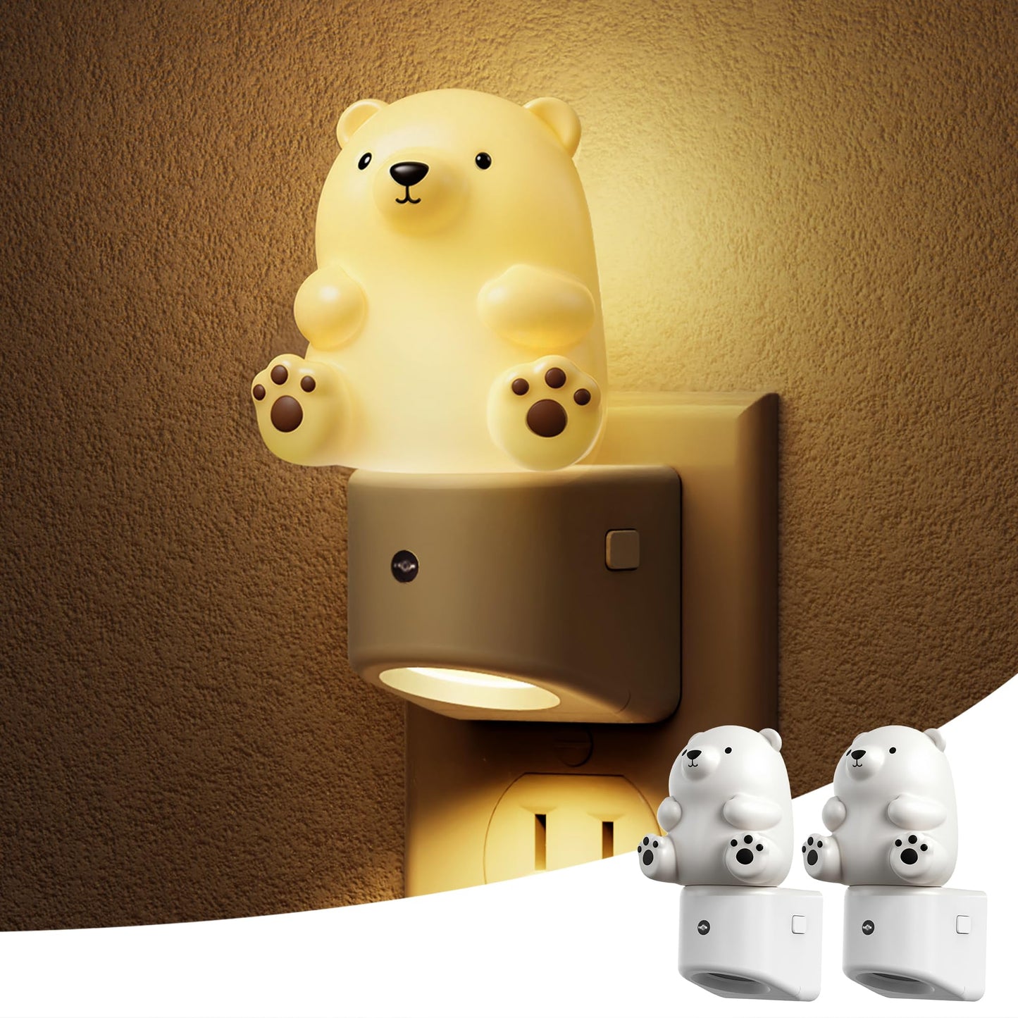 L LOHAS LED Night Light for Kids, 3D Bear Night Light Plug in, Dusk to Dawn Nursery Night Lights, RGB+Soft White 3000K, 3 Lighting Modes, Room Decor, Children