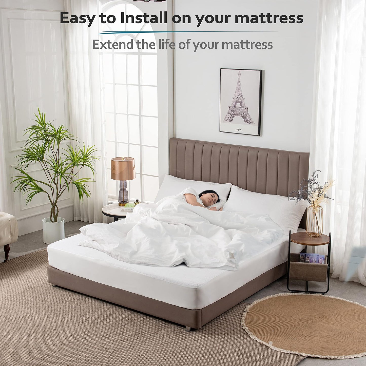 PlushDeluxe King Mattress Protector, Breathable Soft Terry Cotton Fitted Sheet Bed Cover with Deep Stretchable Pockets, 100% Waterproof, Noiseless, Hypoallergenic, Dust Mite Proof, 76"x80"x15"