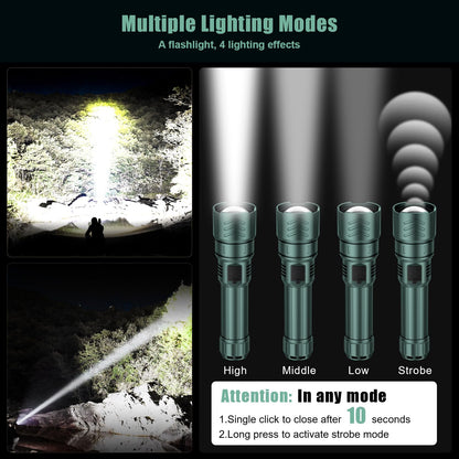 SKYFIRE LED Flashlights High Lumens with Ignition Lens,3000lm Super Bright Rechargeable Flashlight,Zoomable,4 Modes,Waterproof Tactical Flash Light for Camping Essentials,Outdoor and Home,Gift