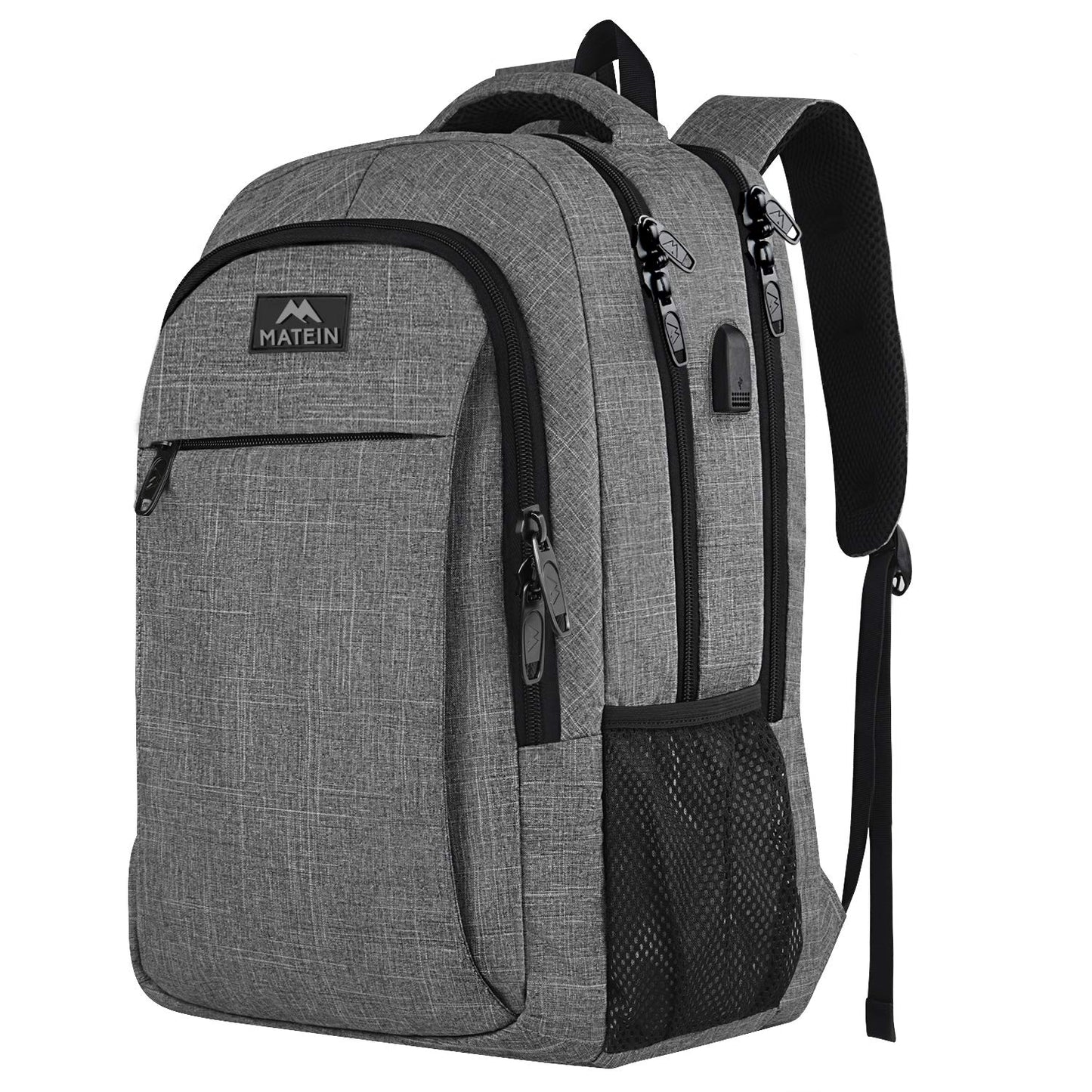 MATEIN Travel Laptop Backpack, Work Bag Lightweight Laptop Bag with USB Charging Port, Anti Theft Business Backpack, Water Resistant School Rucksack Gift for Men and Women, Fits 15.6 Inch, Grey
