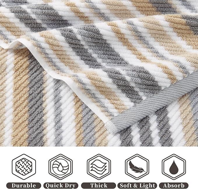VOOVA & MOVAS Beige Striped Bath Towels, Bathroom Towels Set of 4, Tan Body