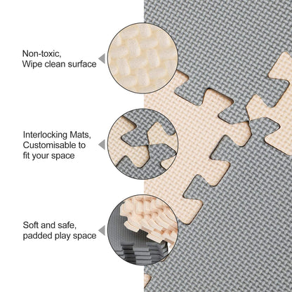 YORKING 20Pcs Foam Baby Play Mats 30x30x1cm EVA Baby Floor Tiles Thick Soft Floor Interlocking Mat Waterproof High-Resilience Foam Floor Puzzle Mat for Children's Play and Crawl (Grey and Rice-White)