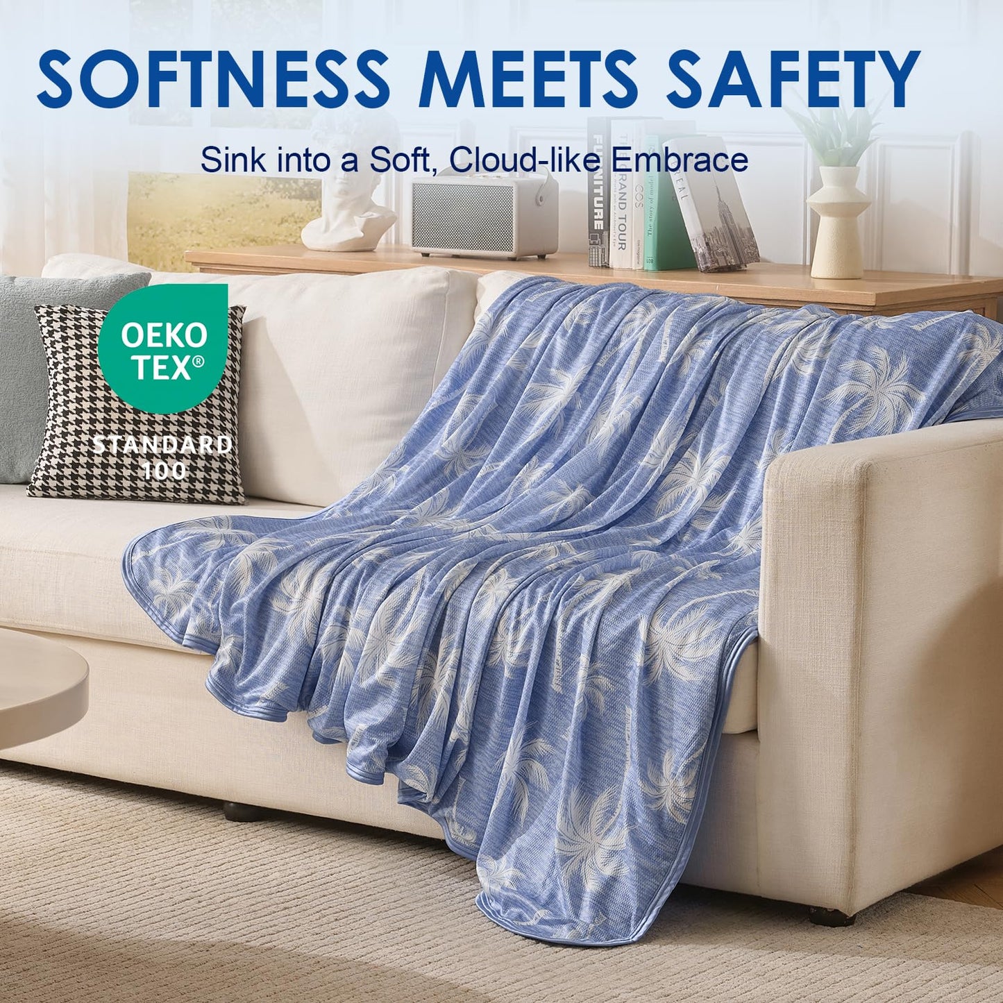 OMERAI Cooling Blanket King for Hot Sleepers, Breathable Summer Blanket Lightweight Blankets for Night Sweats,Double-Sided Cooling Effect Throw Blanket for Bed, 90"x108" Blue