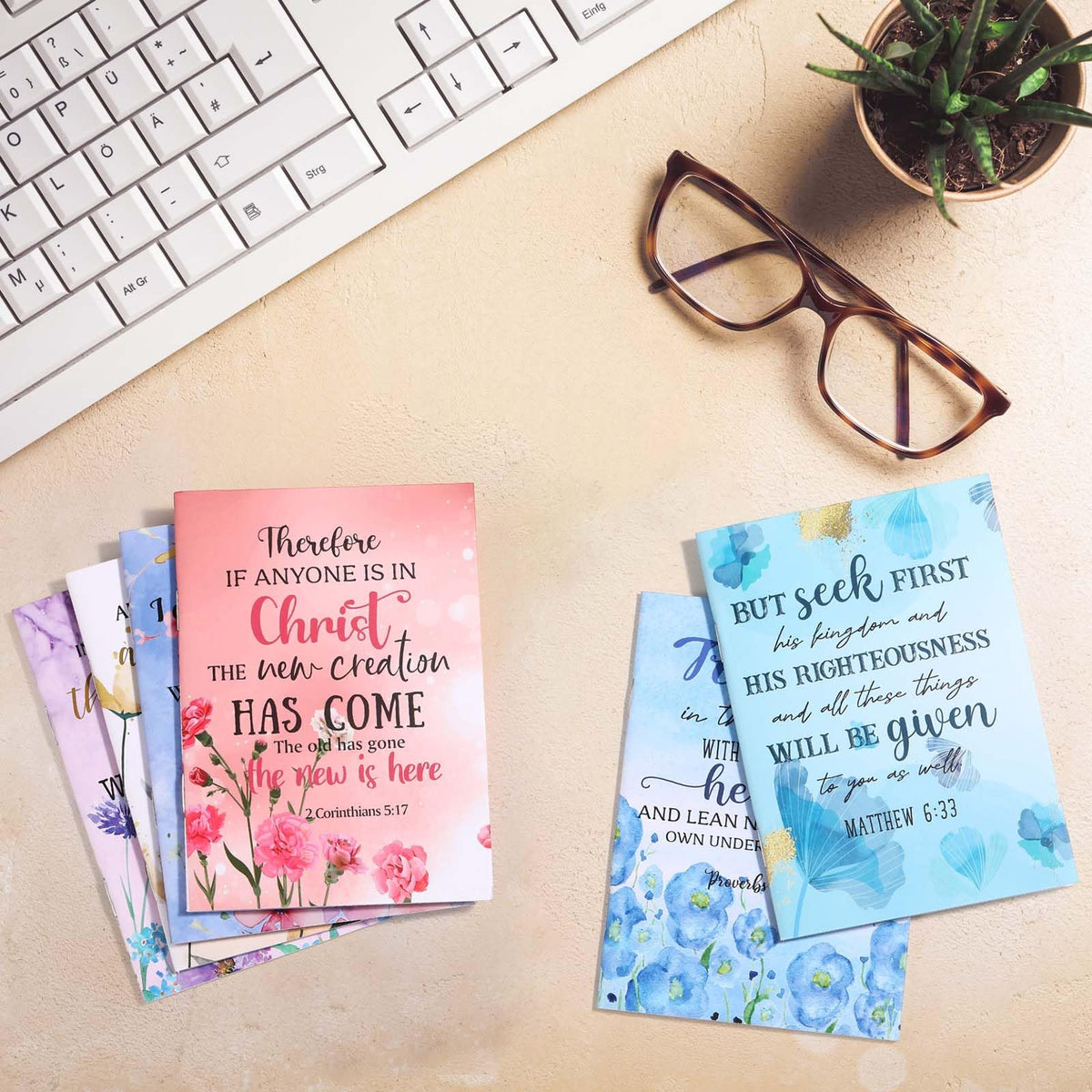 Kinlop 50 Pcs Easter Christian Gifts for Women, Small Prayer Journals with Bible Verses, Inspirational Religious Scripture Pocket Notebooks Bulk Set for Church Teachers Mother's Day (Floral)