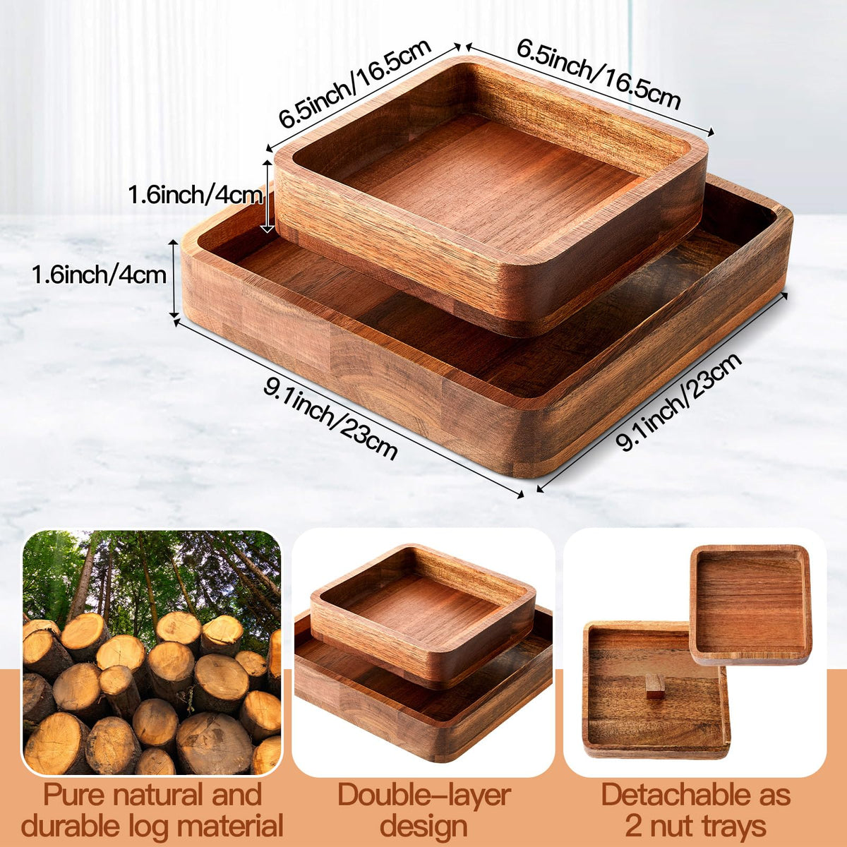 Qinyoung 1 Pcs Acacia Wood Pistachio Snack Bowl with Shell Storage Double Dish Holder Nut Bowl Pedestal for Sunflower Seeds and Snack