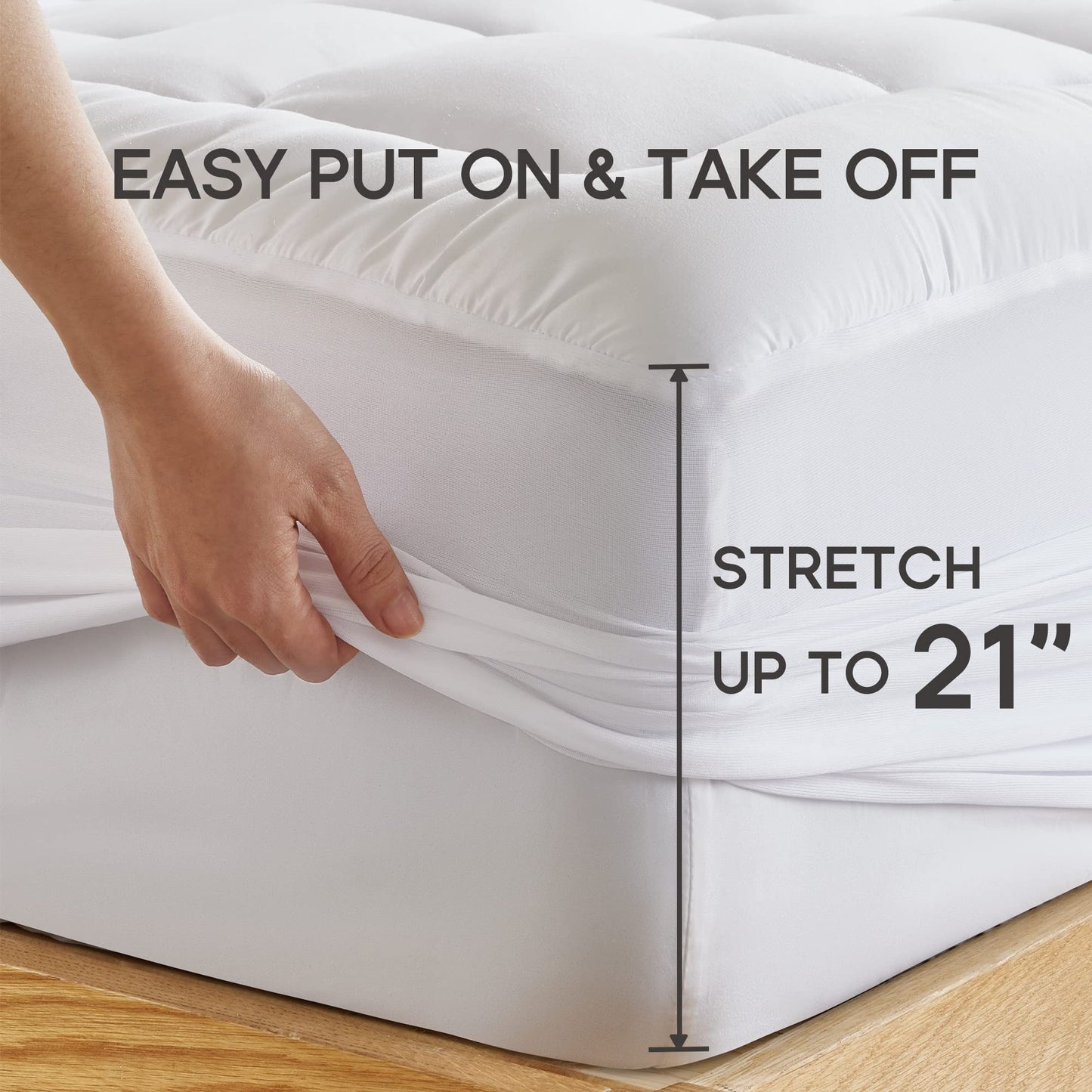 Sonive Twin Mattress Protector, Mattress Topper up to 21 Inches Deep Pocket, Cozy Mattress Pad Microfiber Fitted Mattress Breathable Mattress Cover Machine Washable White
