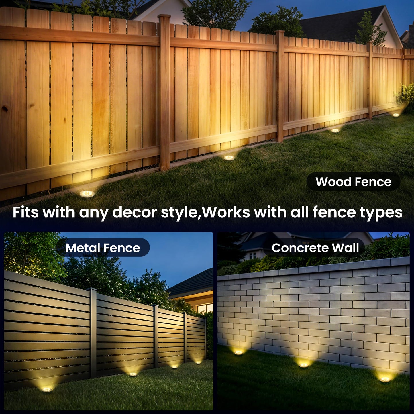 GIGALUMI Solar In-Ground Fence Lights - No-Drill Fence Lighting Solution, Waterproof Perimeter Lights Compatible with Wood, Metal & Concrete Fences (12 Pack Warm White)