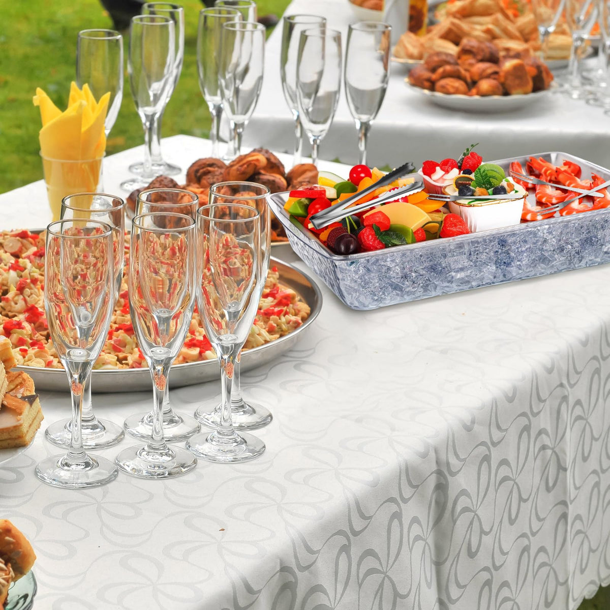 Baderke 1 Set 16" x 9" Chilled Serving Tray for Parties with Compartments and Lid Charcuterie Serving Board Ice Rectangle Chilled Party Platter for Seafood Vegetable Fruit Shrimp Cocktail (Silver)