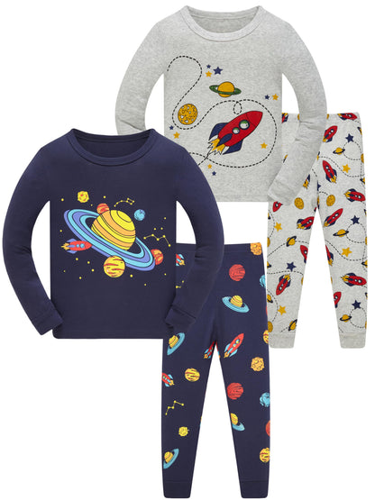SOIBEEN Pyjamas for Boys Space Planet Nightwear Cotton Clothes Kids Sleepwear Long Sleeve PJs Set 4 Piece Outfit Xmas Gift 6 Years