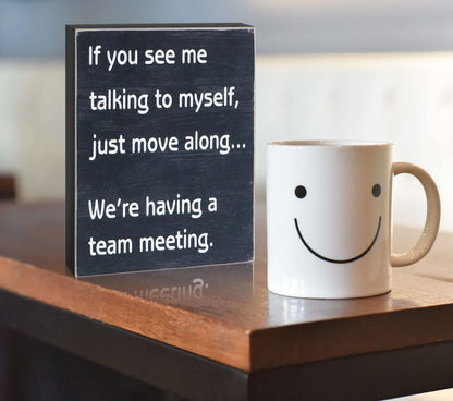 Esur Funny Office Desk Decor Wood Box Sign - Home Office Decorations Supplies for Women - Cute Cubicle Desk Accessories