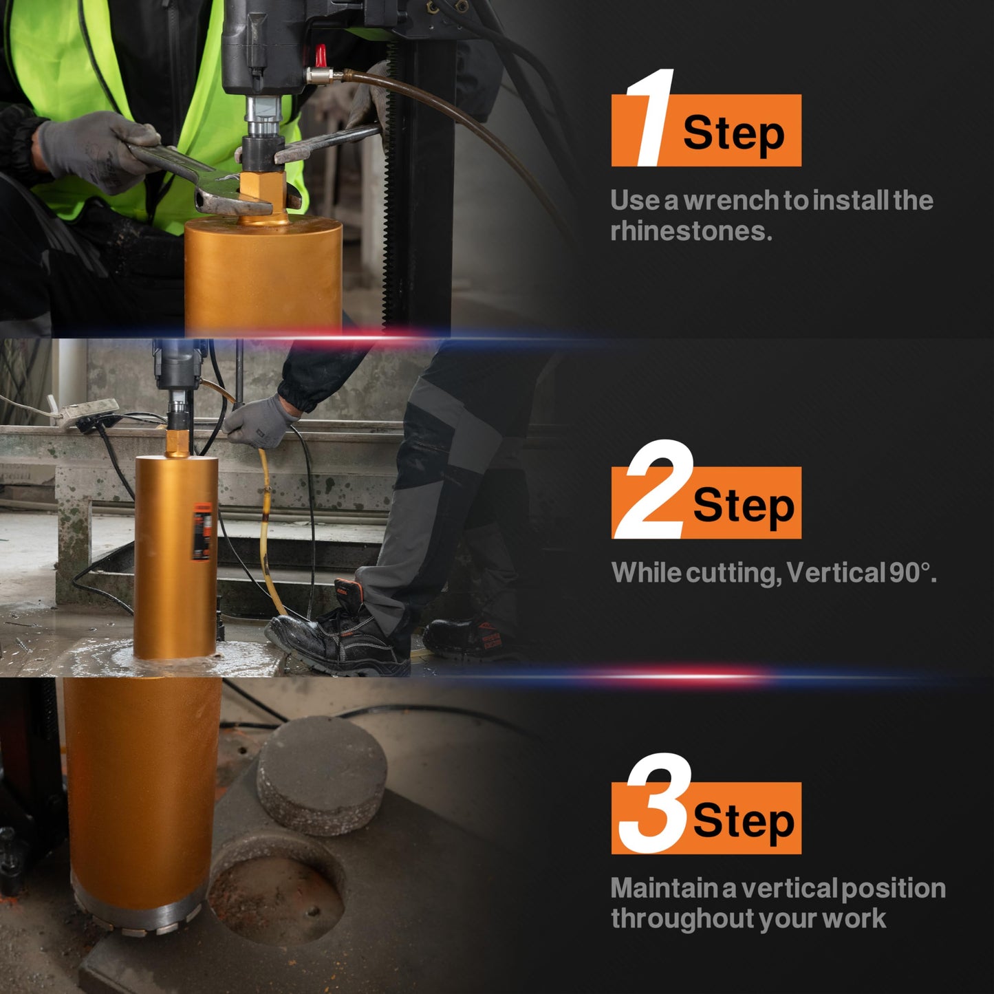 KSEIBI 619254 Wet Concrete Core Drill Bit, 10-Inch Diameter for Drilling Concrete, Marble, Granite, Brick, and Hard Masonry 16-Inch Drilling Depth, 1-1/4"-7 Arbor, 10mm Segment Height Diamond Hole Saw