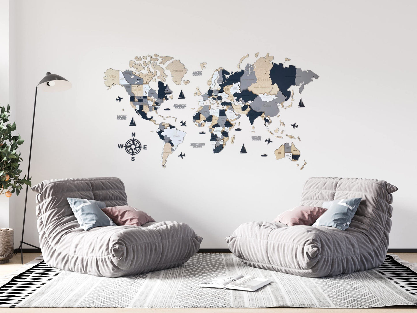 Wooden World Map 3D Art Large Wall Decor - Size (M, L, XL) Any Occasion Gift Idea - Wall Art For Home, Kitchen or Office (SIZE L, ALASKA)