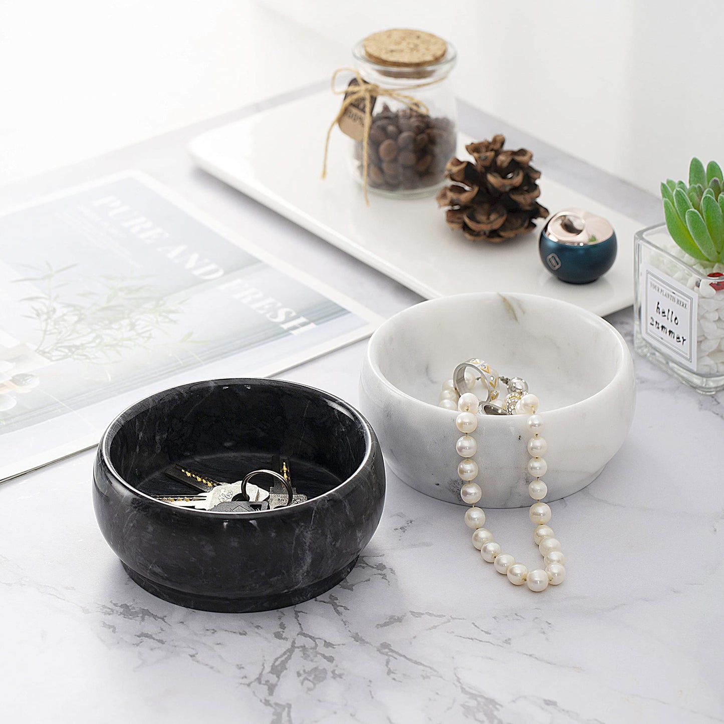 CM CHIC MONDAY 4.72 Inch Decorative Bowls - Natural Marble Key, Coffee Table Centerpiece, Soap Serving, Incense Burner, Smudge Bowl