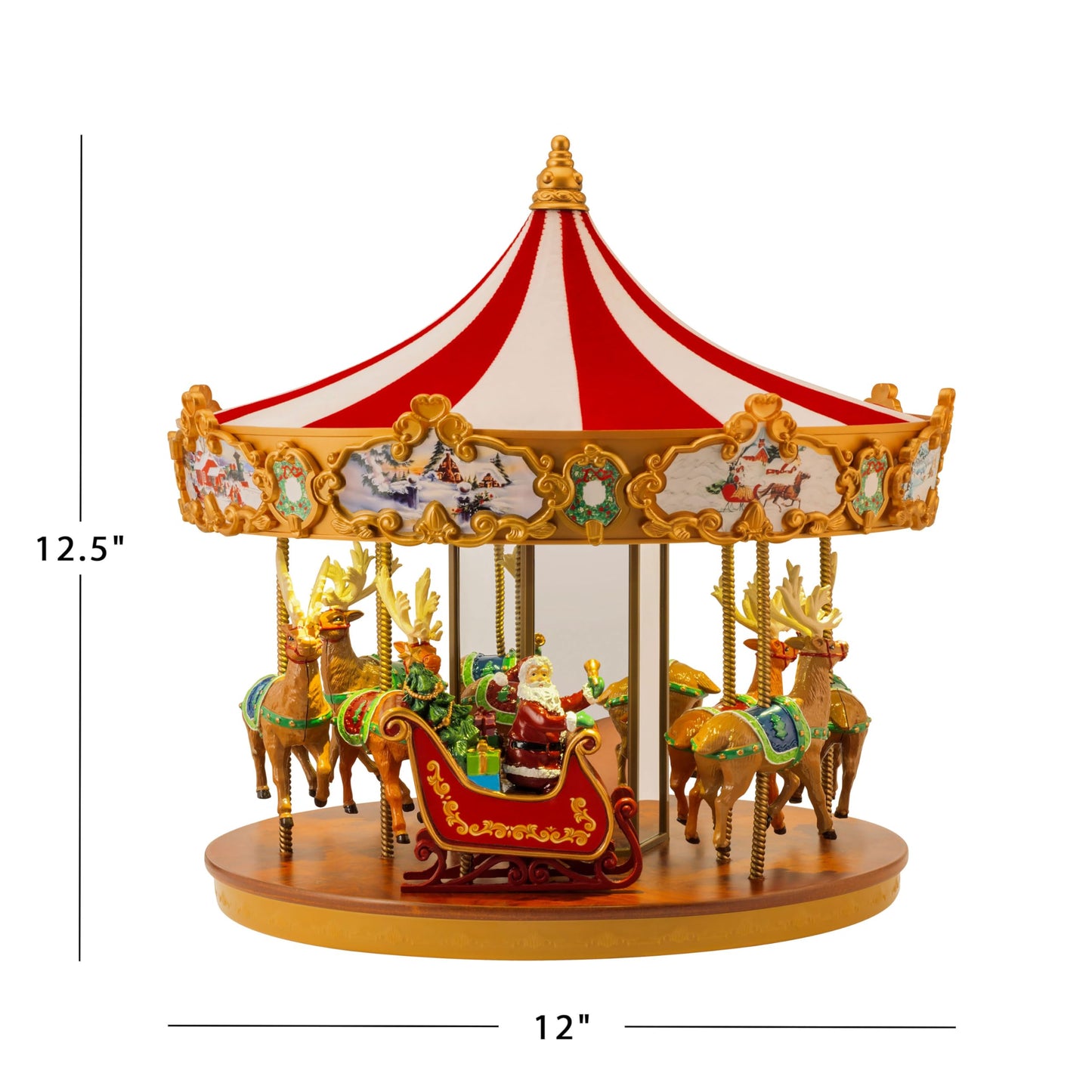 Mr. Christmas Very Merry Carousel Musical Animated Christmas Decoration, LED Lights, Plays 25 Holiday Songs, 12 Inch, Red