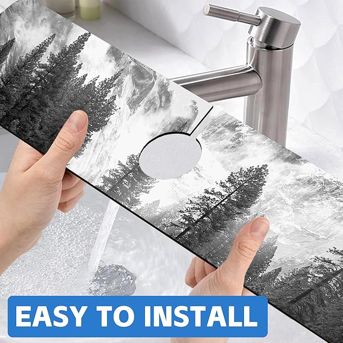 Winter Forest Mountain Sink Faucet Absorbing Mat Sink Splash Guard Faucet Mat