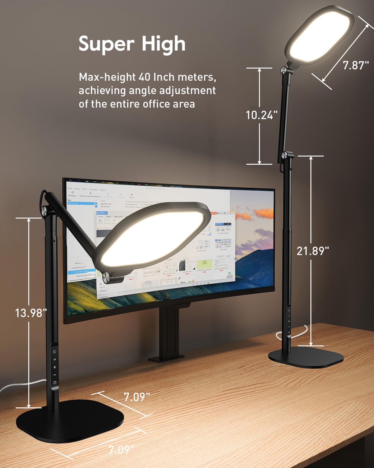 LitONES Led Desk Lamps for Home Office with Base, Tall Desk Lamp with 50 Light Modes & Memory and Timer Func Computer Light, Flexible Adjustable Table Lamps for Video Conference, Architect