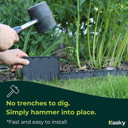 Easy to Install Lawn Edging Border - Simply Hammer into Place, No Trenches to Dig - Durable & Flexible Garden Edging - Invisible Grass & Path Edge from Recycled Plastic - 10.7 m / 35 ft Long