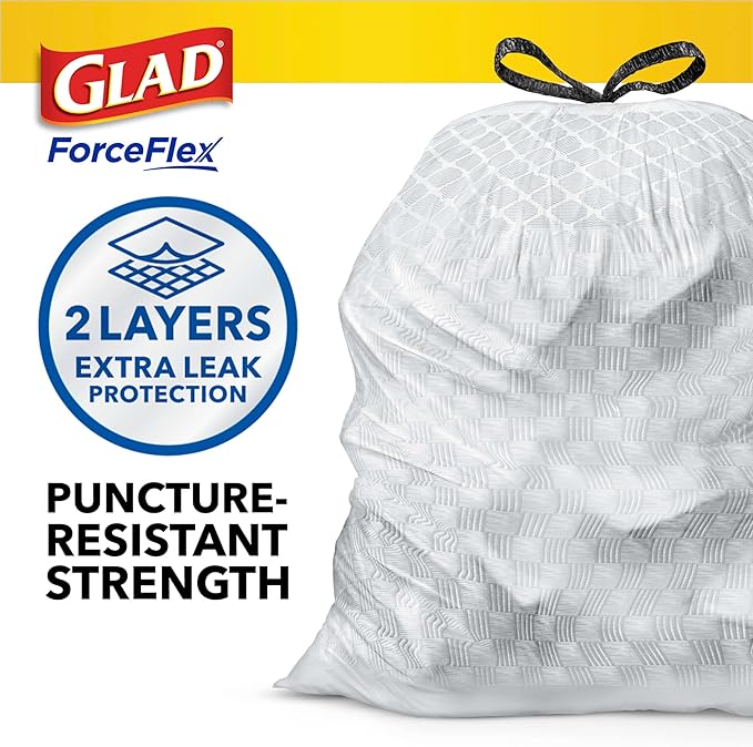 Glad ForceFlex Trash Bags 13 Gallon Gain Lemon Zest | Tall Kitchen | Drawstring