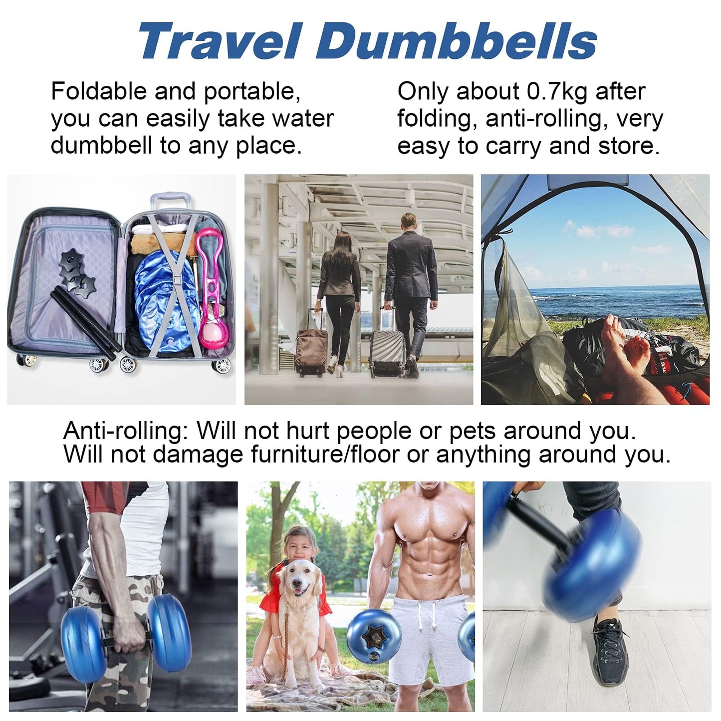 Water Filled Dumbbells Set - Water Filled Weights - Portable Travel Weights - Weights Adjustable Dumbbells - Portable Fitness Equipment - Strength Training - Fitness and Shaping