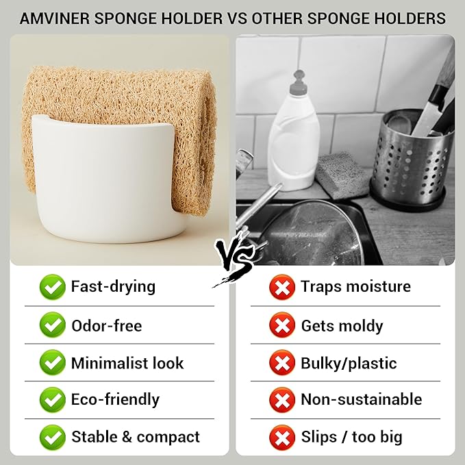 Diatomite Sponge Holder for Kitchen Sink Counter, Quick Drying, Fast Water