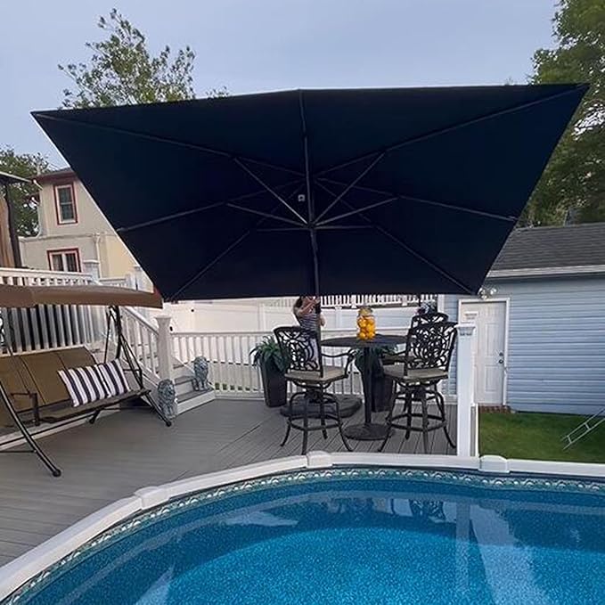 PURPLE LEAF 10' X 13' Patio Umbrella with Base Outdoor Cantilever Rectangle Offset Umbrella with 360-degree Rotation for Garden Deck Pool Patio Navy