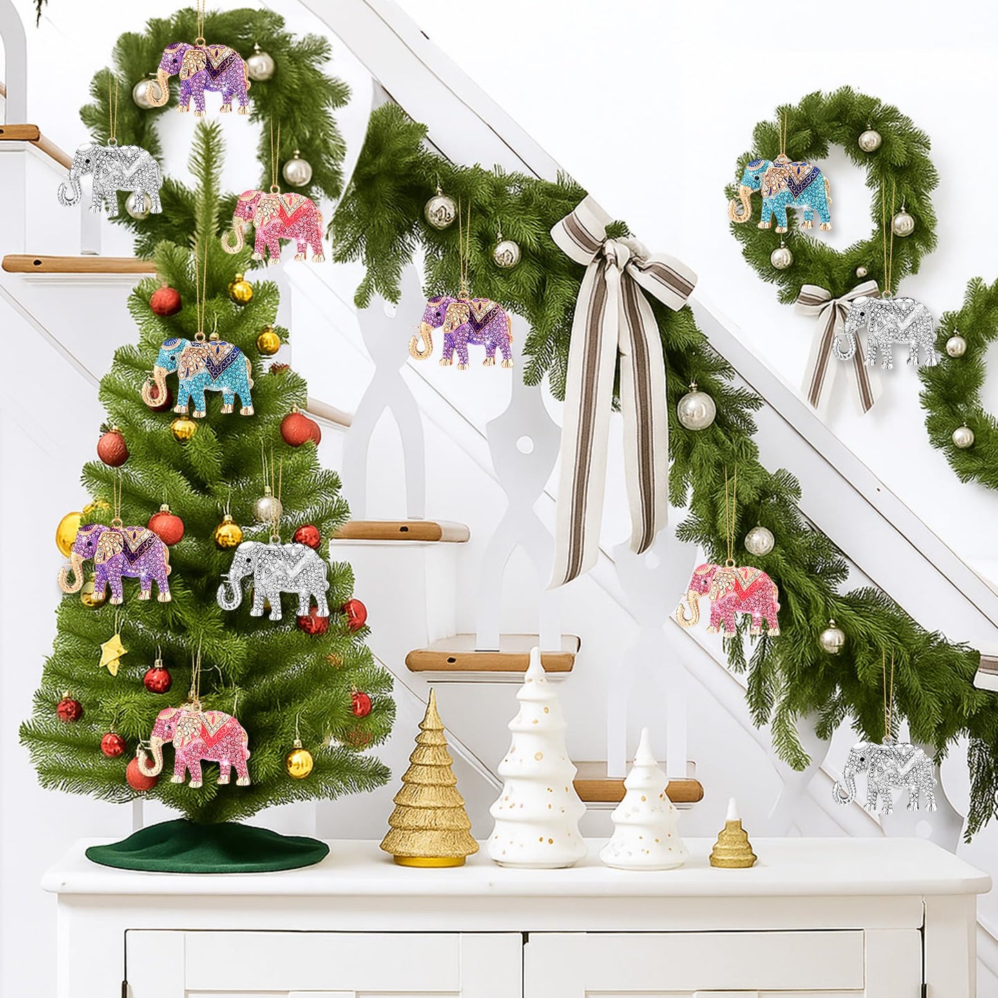Yuntau 8 pcs Crystal Christmas Ornaments Christmas Tree Hanging Ornaments Keepsake Gifts for Women Girls Xmas Decorations Party Supplies Animal Lovers(Elephant)
