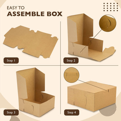 Fit Meal Prep 25 Pack Kraft Bakery Boxes, 6 x 6 x 3 Inches Brown Pastry Boxes, Cardboard Treat Boxes Pie Boxes Cookie Boxes Dessert Boxes for Cupcakes, Chocolates, Donuts, Macarons