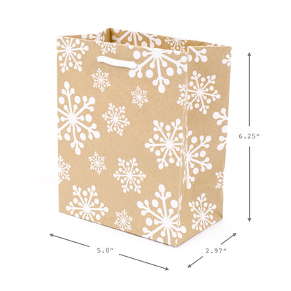 Hallmark 6" Small Holiday Gift Bag Set (Pack of 5; Red, White and Kraft) Snowflakes, Stripes, Merry (5XGB1798)
