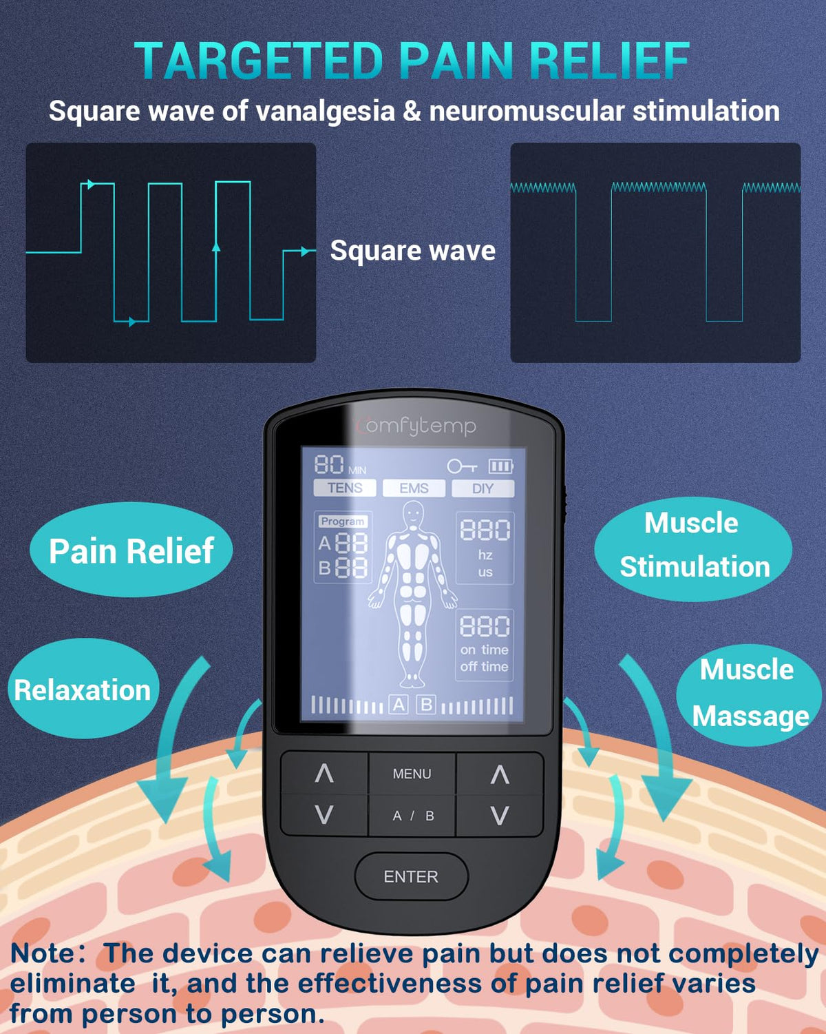 Comfytemp TENS Unit Muscle Stimulator for Pain Relief Therapy, FSA HSA Eligible TENS Machine with 24 Modes and DIY, Dual Channel EMS Unit, Pulse Muscle Massager for Back, Shoulder, Sciatica, Knee