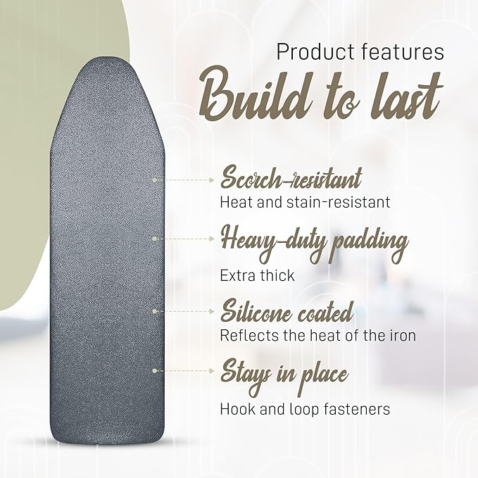 Full Size Ironing Board Cover and Pad 15x54 w/ Silicone Mat | Polyester Cotton