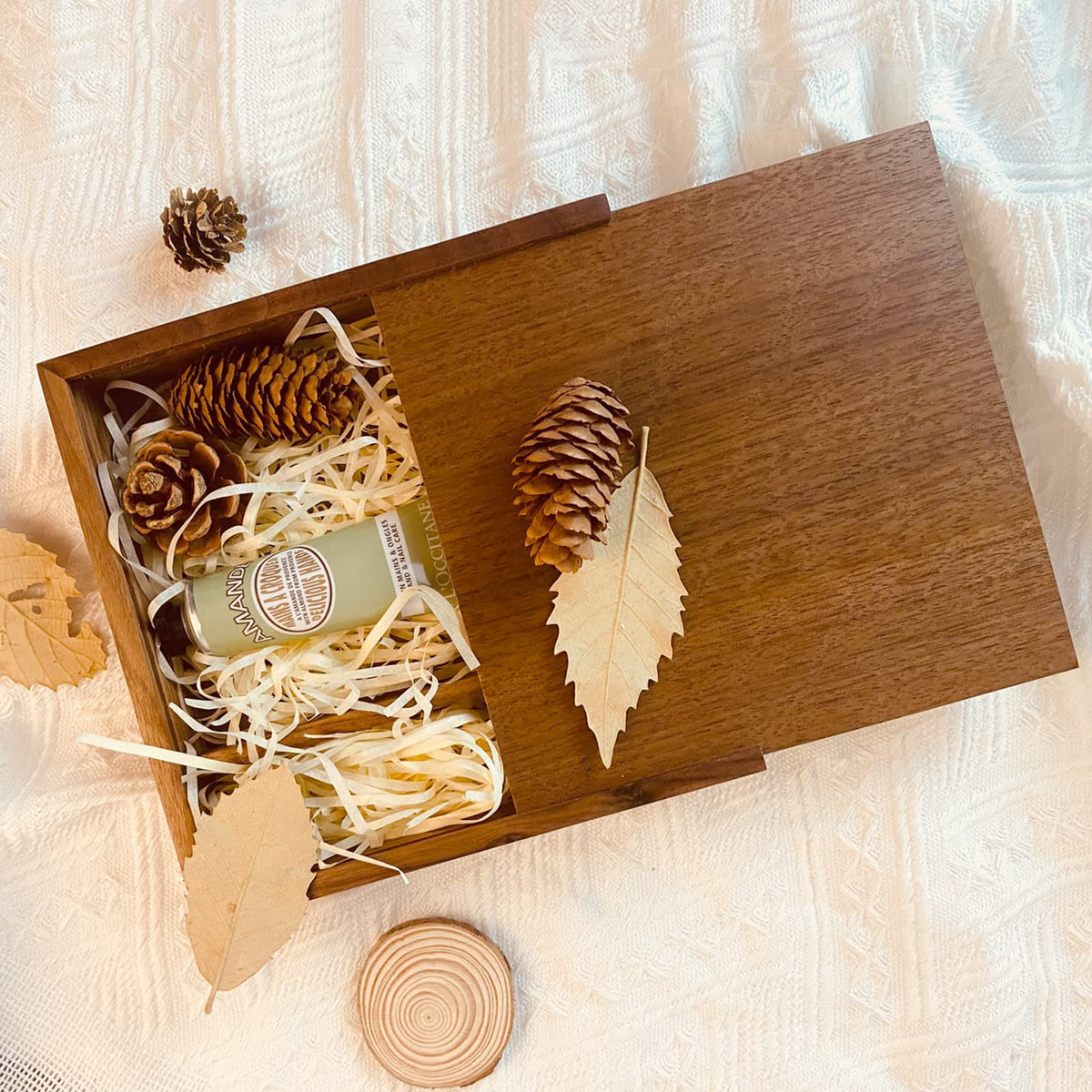 Wood Gift Box with Sliding Top, JBOS Discrete Sliding-Lid Wooden Boxes Photo Box Wedding Memory Box for Friends/Business Partners/Photographers/Clients (Walnut, 6.73x6.73x1.38inch)
