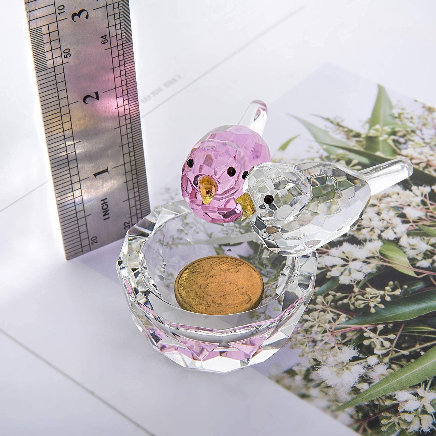 HDCRYSTALGIFTS 3.3'' Crystal Bird Figurine Collectible Art Glass Animal Figurines Table Home Decor Paperweight Valentine’s Day for Women